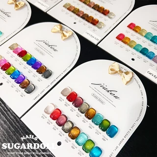 【พร้องส่งในBangkok】 สีเจลแคทอายเนื้อซาติน/สีเจลแคทอาย เซตสีทาเล็บ 8 JIAKOU ลูกแก้ว Cat eye ฟรีชาร์ทสี(แถม ชาร์ท ทามาให้แล้ว)