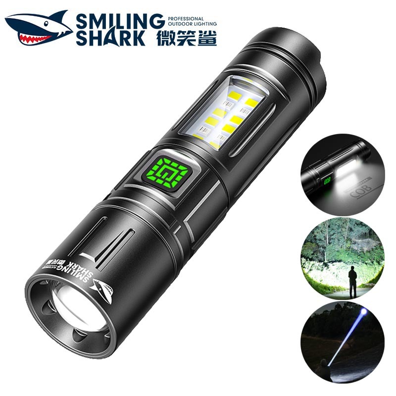SmilingShark SD5374 ไฟฉาย led ทรงพลัง M60 6000LM สว่างมาก ซัง แสงไฟ ด้วยแสงสีขาว/ แดง ไฟคบเพลิง ซูมได้ 7 โหมด Type-C แบบชาร์จได้ กันน้ำสำหรับงานตั้งแคมป์