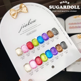 【พร้องส่งในBangkok】 สีเจลแคทอายเนื้อซาติน/สีเจลแคทอาย เซตสีทาเล็บ 8 JIAKOU ลูกแก้ว Cat eye ฟรีชาร์ทสี(แถม ชาร์ท ทามาให้แล้ว)