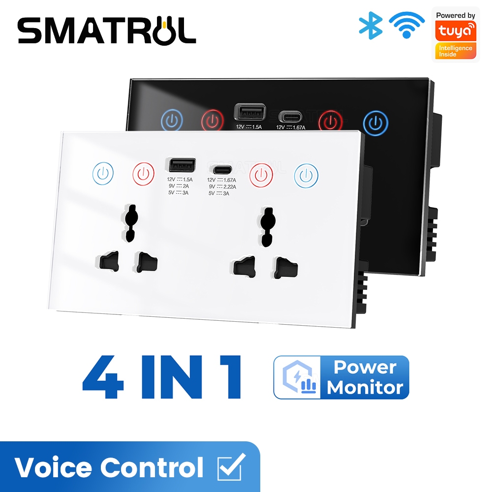 SMATRUL WiFi Plug USB และ Type-C พอร์ตสมาร์ทซ็อกเก็ต US EU UK Plug Power Monitor 10A WiFi Wall Socket สําหรับ Home Automation Tuya Smart Life Voice Control