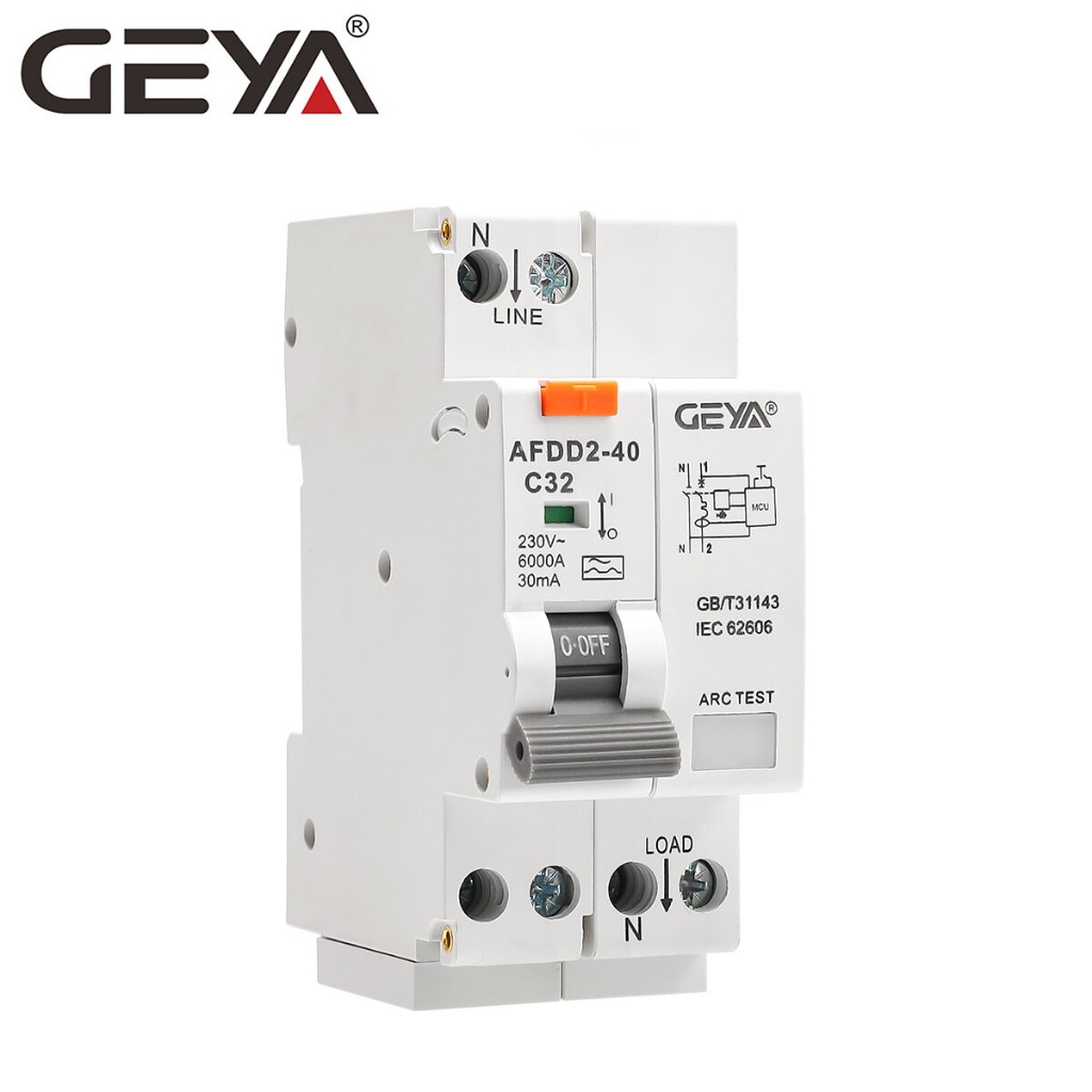 GEYA AFDD TypeA 2P 25A-40A 30mA Arc Fault ป้องกัน RCBO ป้องกันอัคคีภัยหน่วยตรวจสอบ C Curve