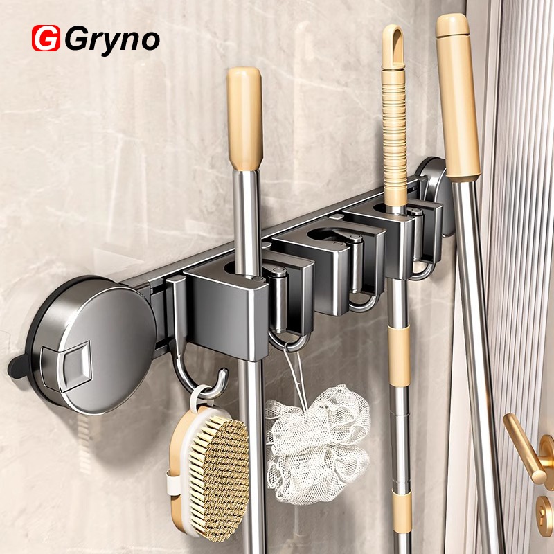 Gryno ถ้วยดูด Mop ผู้ถือติดผนังไม่เจาะนํากลับมาใช้ใหม่ Mop Hook Cilp ไม้กวาด Rack สําหรับห้องน้ํา