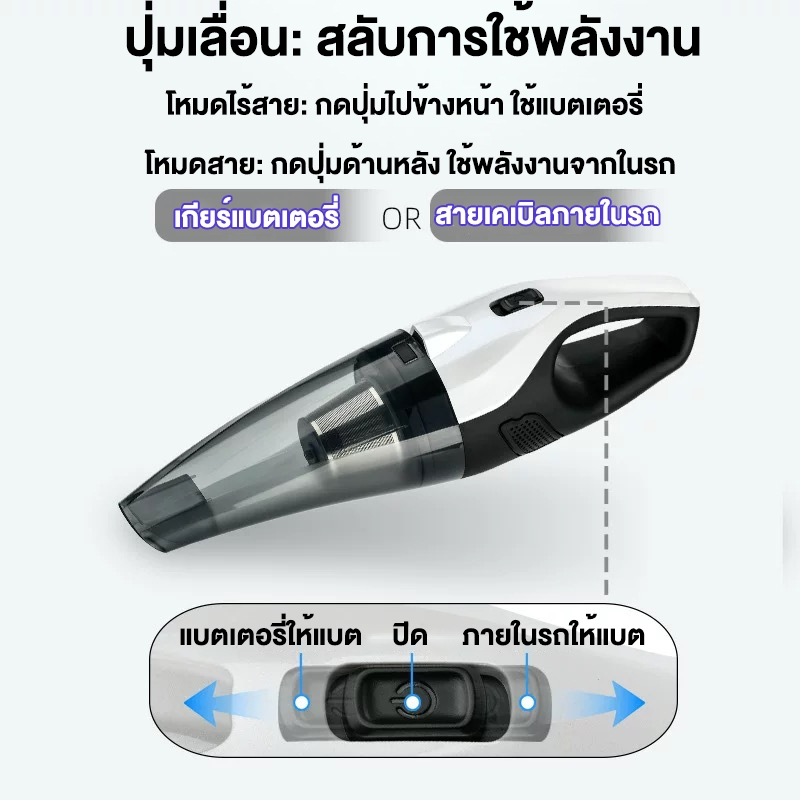 ประกัน 10ปี เครื่องดูดฝุ่นในรถ 99000kpa แรงดูดสูง Wet&Dry เป่า/ดูด/ปั๊ม3in1 ที่ดูดฝุ่นในรถ เครื่องดูดฝุ่นไร้สาย vacuum