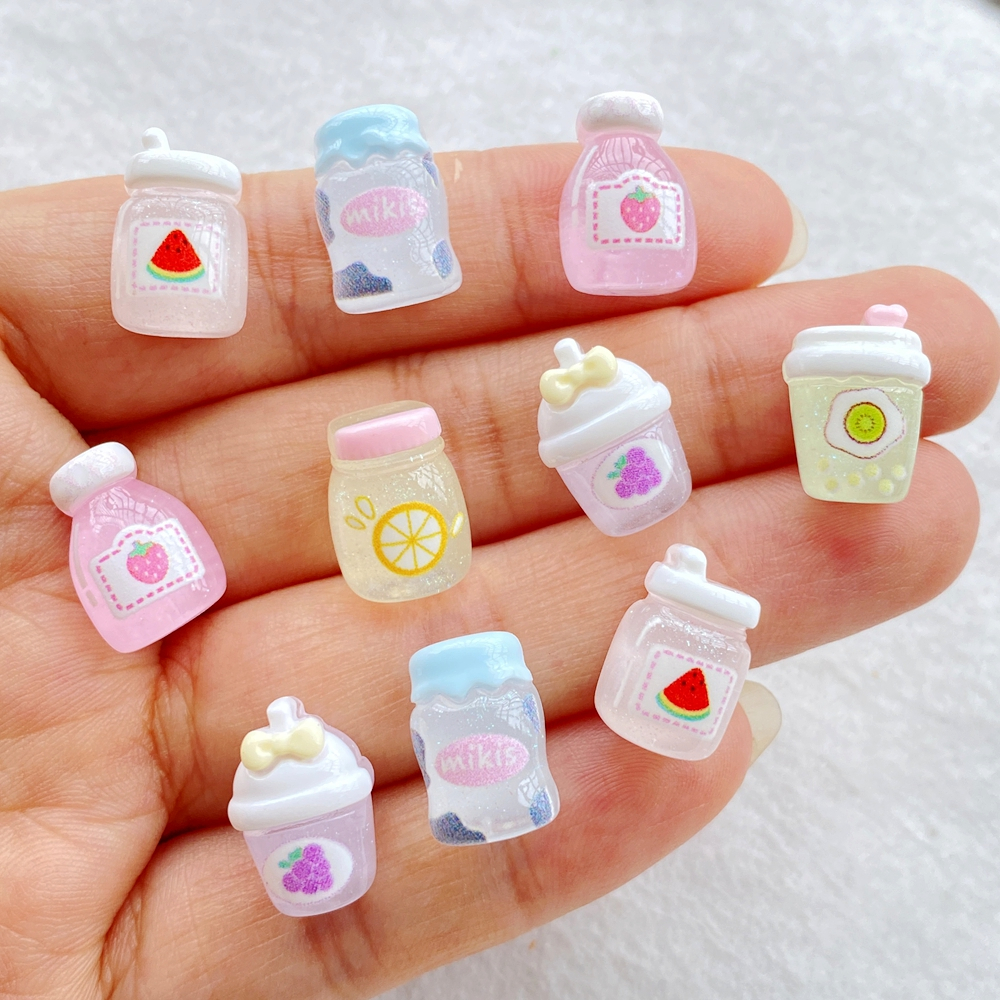 20 ชิ้นผสมเล็บเรซิ่นมินิ 3ง ผลไม้เครื่องดื่มขวดตกแต่งเล็บ ทําเอง หัตถกรรมตกแต่งเล็บ 3ง เครื่องประดับ