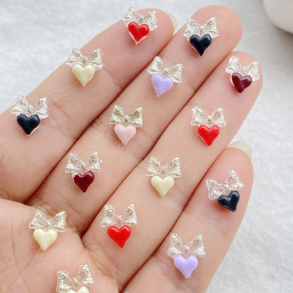 50 ชิ้นผสมเล็บเรซิ่น Mini 3D โบว์รูปหัวใจตกแต่งเล็บ DIY Craft ตกแต่งเล็บ 3D เครื่องประดับ