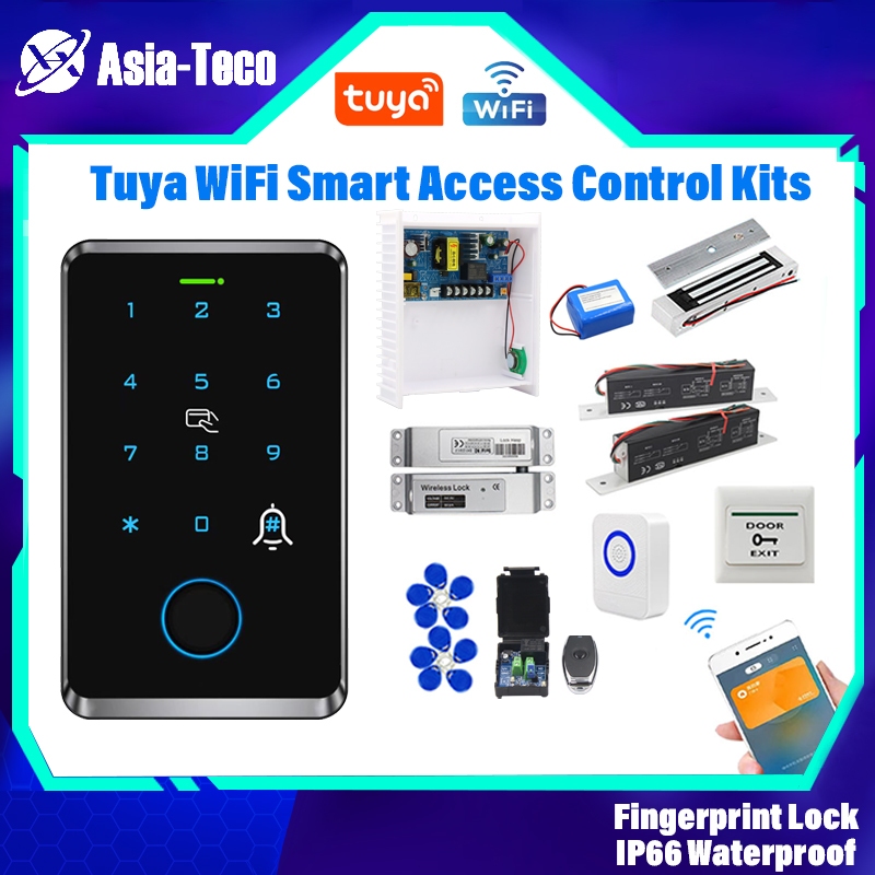 ล็อคลายนิ้วมือชุดควบคุมการเข้าถึง Tuya Smart APP WiFi 125Khz 13.56Mhz ชุดกันน้ําความถี่คู่