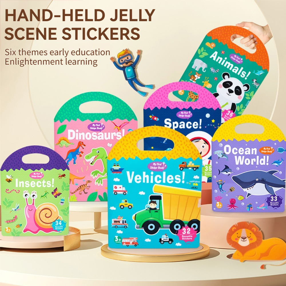 Jelly 3D สติกเกอร์ Early Play ชุดเด็กฉากหนังสือแบบใช้ซ้ําได้การเรียนรู้ Buku Budak Pelekat
