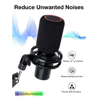 QuadCast 2 Mic Pop Filter, Mic Windscreen เข้ากันได้กับไมโครโฟน HyperX QuadCast 2/2 S - Noise Foam ลดเสียงรบกวน, คุณภาพเสียงที่ได้รับการปรับปรุงแล้ว