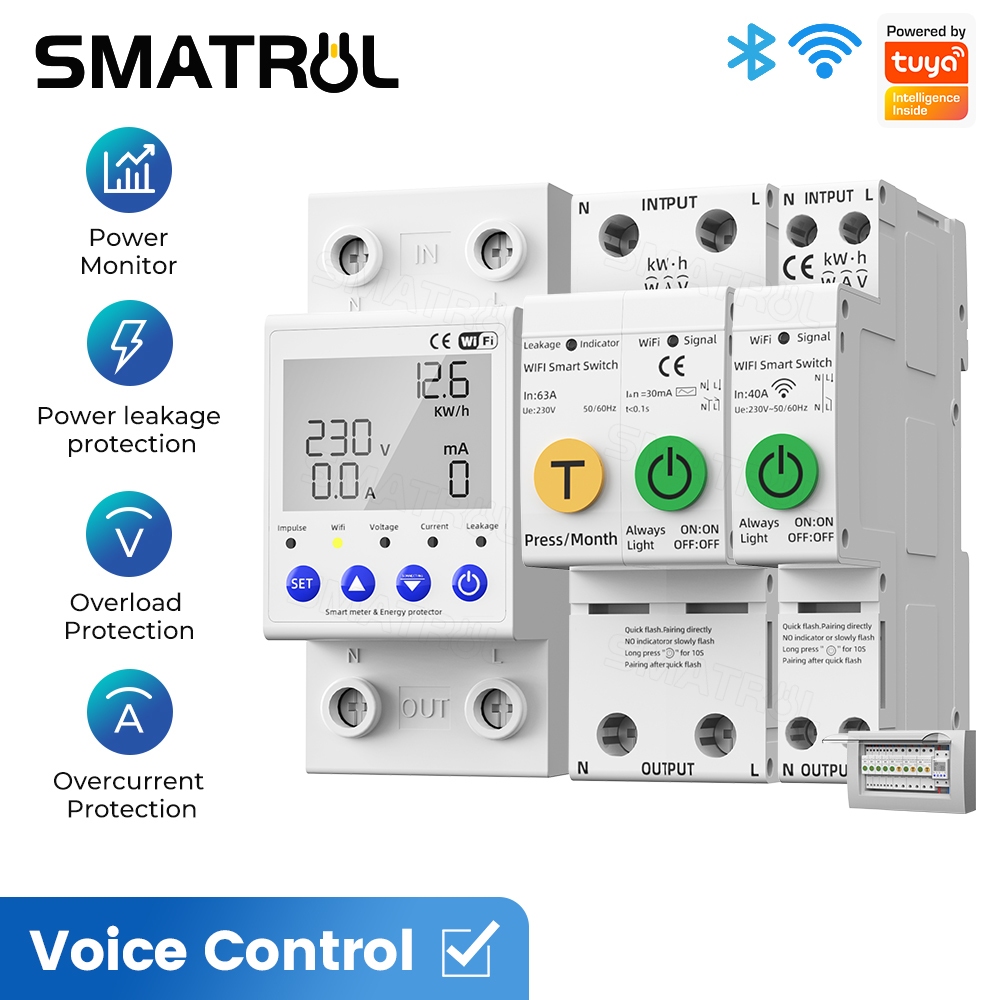 SMATRUL Tuya AT2P 63A Power Meter Wi-Fi Meter มิเตอร์วัดพลังงานไฟฟ้า เปิดปิด ตั้งทริปพร้อมหน้าจอแสดงผล รองรับกระแส 63 แอมป์