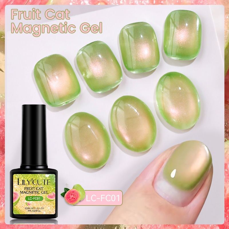 LILYCUTE องุ่นฝรั่งผลไม้แมวแม่เหล็กเล็บเจล Soak Off สีสัน UV LED Eye เจลเล็บเคลือบเงา 7ml