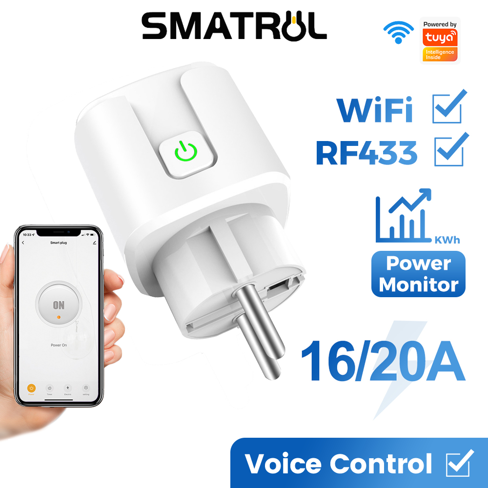 SMATRUL Tuya WiFi สมาร์ทปลั๊ก 20A/16A อะแดปเตอร์ EU 4400W/3500W เครื่องทําน้ําอุ่นระยะไกลไร้สายควบคุ