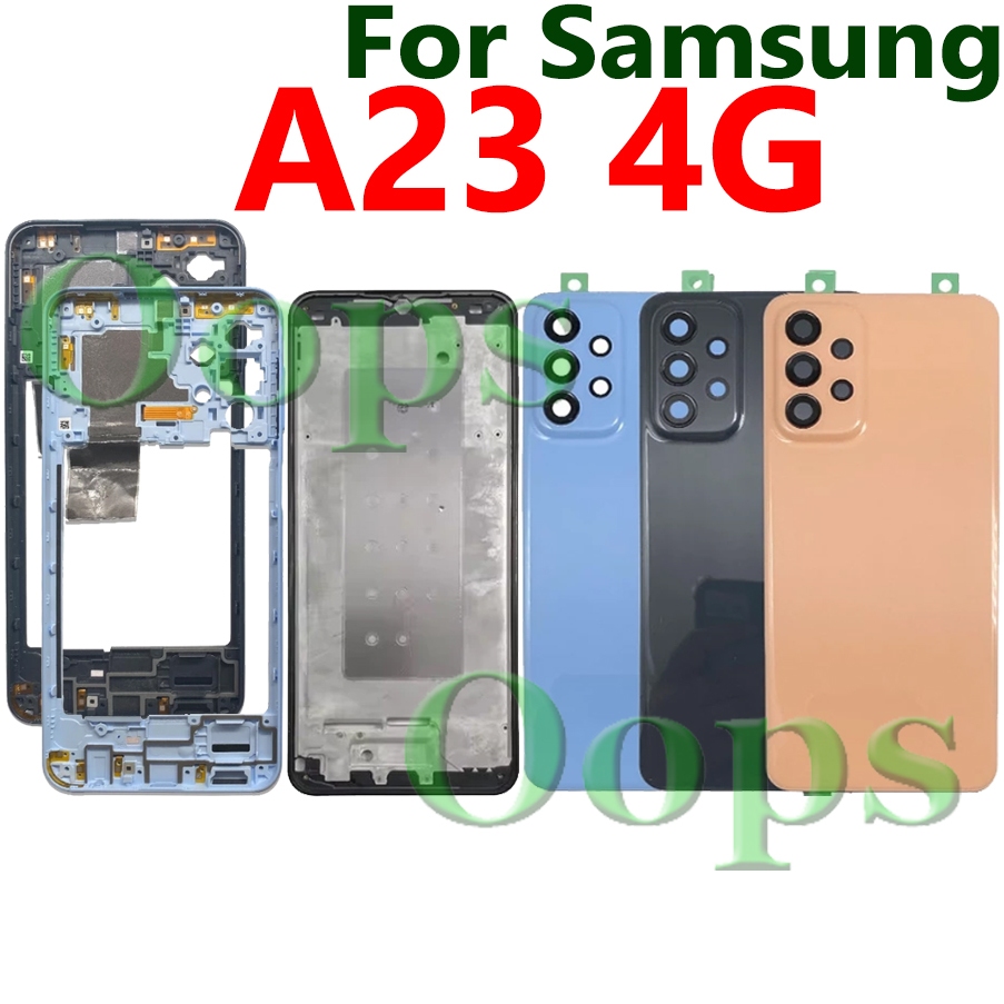 สําหรับ Samsung A23 4G A235 แบตเตอรี่ฝาหลัง + LCD ด้านหน้ากรอบกลาง Bezel กรอบเลนส์กล้องกรณี
