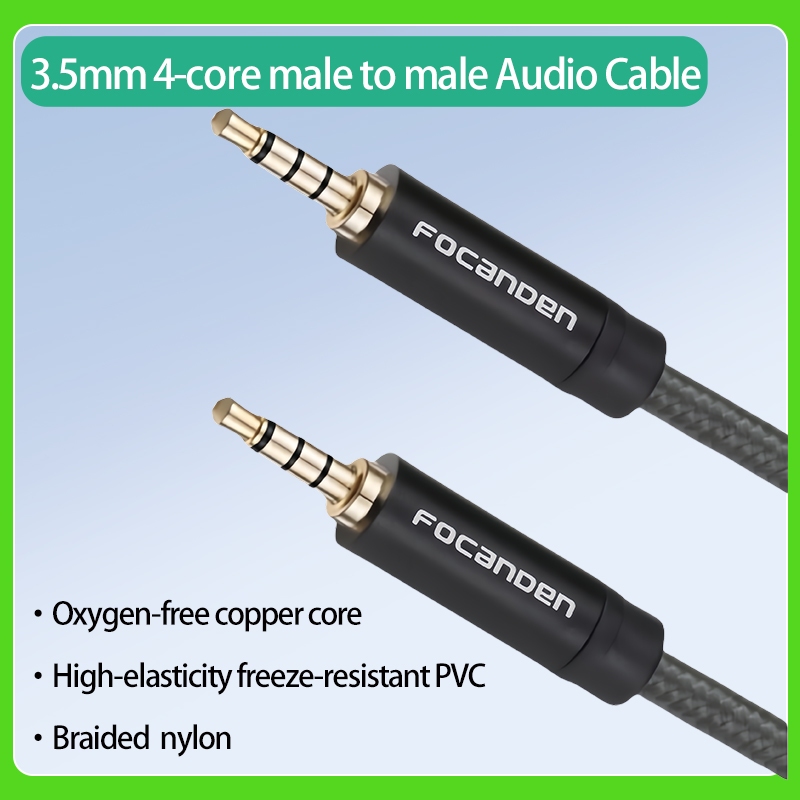 1.0M/1.5M/3.0M/5.0MMale to Male Audio Cable 3.5mm 4 Pole Nylon Braided Stereo Aux Cord สําหรับหูฟัง, PS4 โทรศัพท์แท็บเล็ตชุดหูฟัง PC