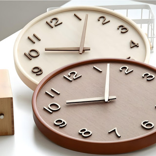 Aesthetic Wooden Clock 12-inch Battery Operated Modern Silent Round Digital Wall Clock For Living Room, Bedroom, Kitchen, Office