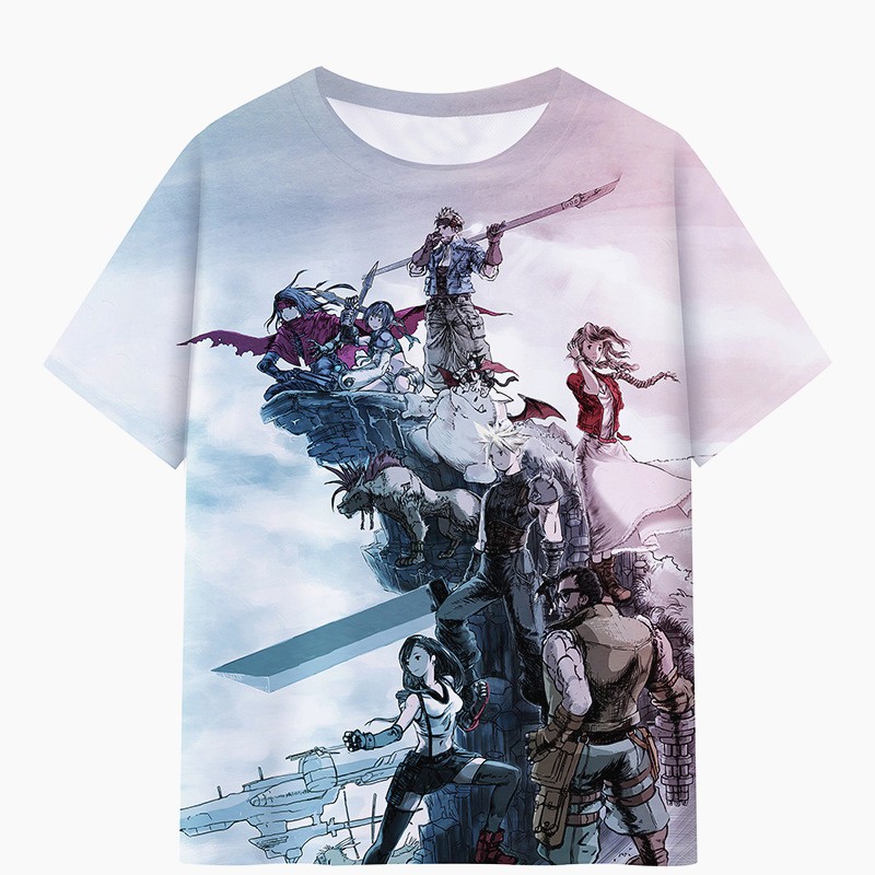Final Fantasy VII Remake T เสื้อเด็กและผู้ใหญ่ฤดูร้อนแขนสั้นลําลอง Allover พิมพ์ Jersey Tee Tops