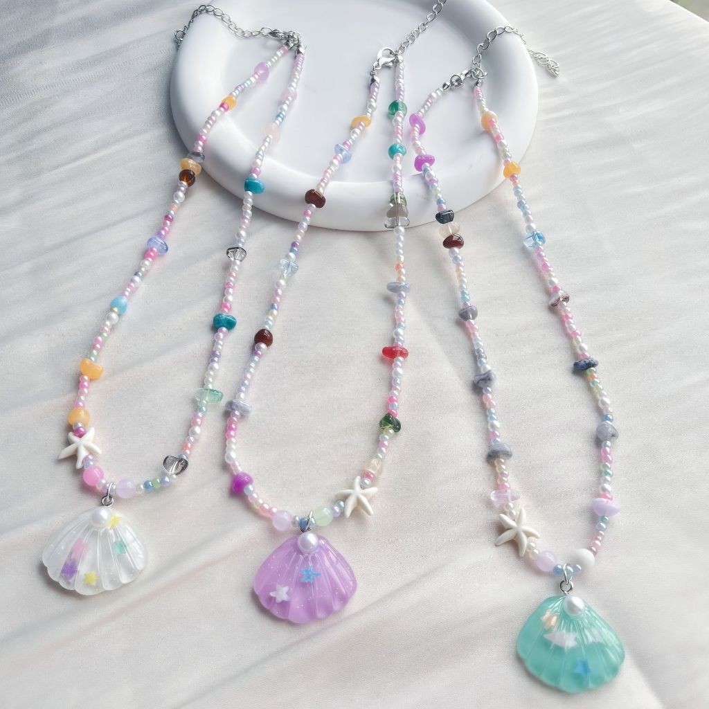 เบงเกอ เปลือกหอยข้าวลูกปัดโซ่ลูกปัดไหปลาร้าสร้อยคอริมทะเลวันหยุดชายหาดพรรคแฟชั่นของขวัญอุปกรณ์เสริม