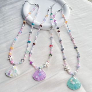 แฟชั่น โดปามีน เปลือกปลาดาวจี้สร้อยคอลูกปัดโซ่เครื่องประดับช…