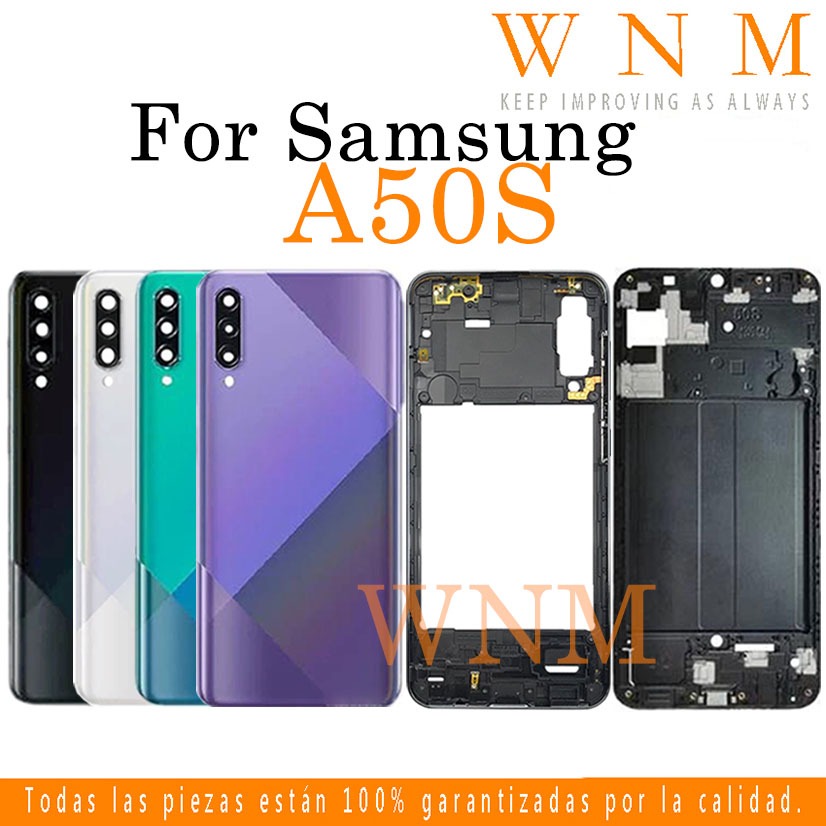 สําหรับ Samsung Galaxy A50S A507 LCD กรอบด้านหน้า Bezel ฝาหลังแบตเตอรี่ + กรอบกลาง + ชิ้นส่วนกรอบกล้องด้านหลังกรณีที่อยู่อาศัยศูนย์แชสซี + ปุ่ม