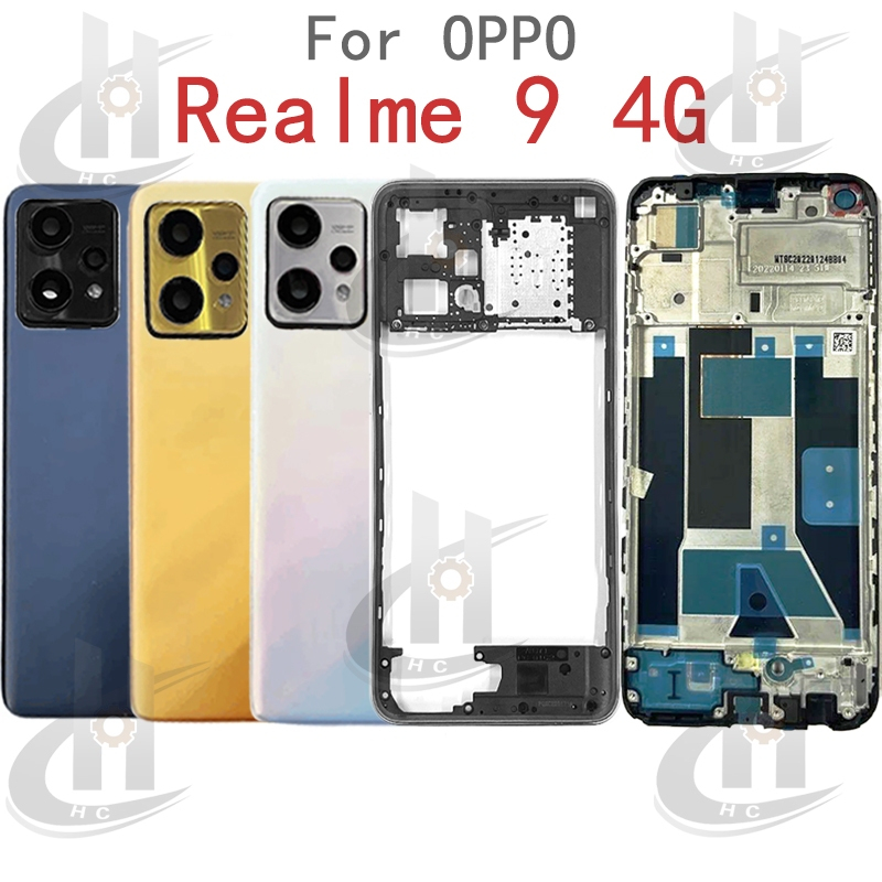 สําหรับ OPPO Realme 9 4G RMX3521 แบตเตอรี่ฝาหลังกรอบกลาง + ปุ่ม + กรอบด้านหน้า LCD + เลนส์กรอบกล้อง