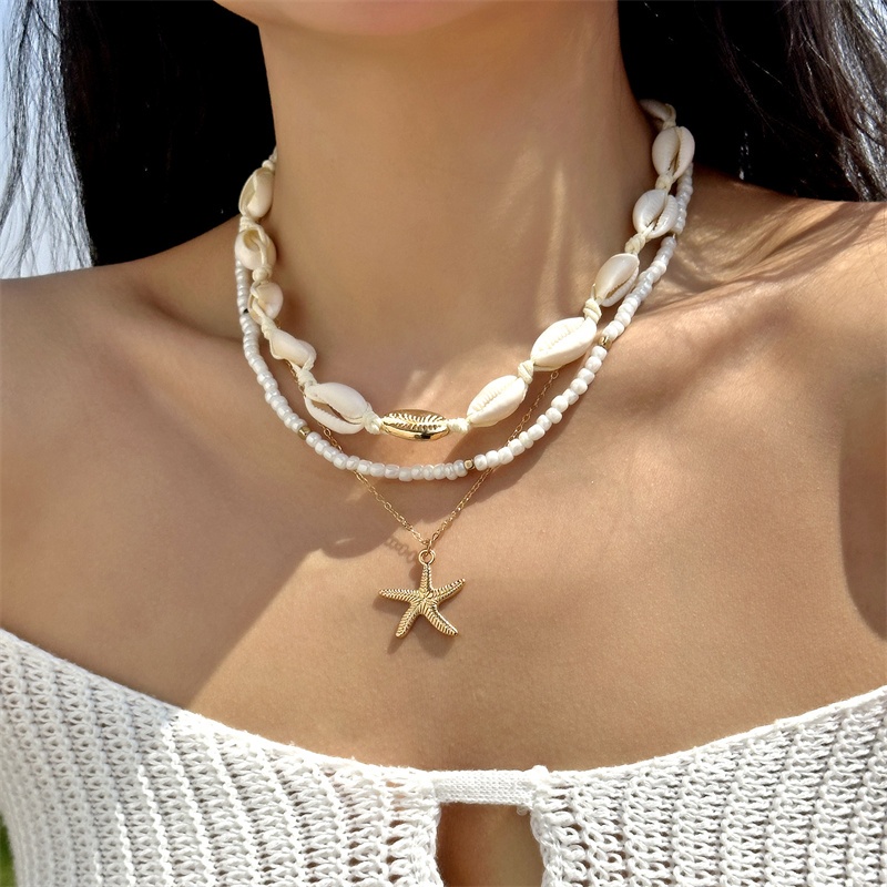 แฟชั่นฤดูร้อน Boho Handmade ลูกปัดธรรมชาติหอยสังข์จี้สร้อยคอ Choker Chain ผู้หญิ