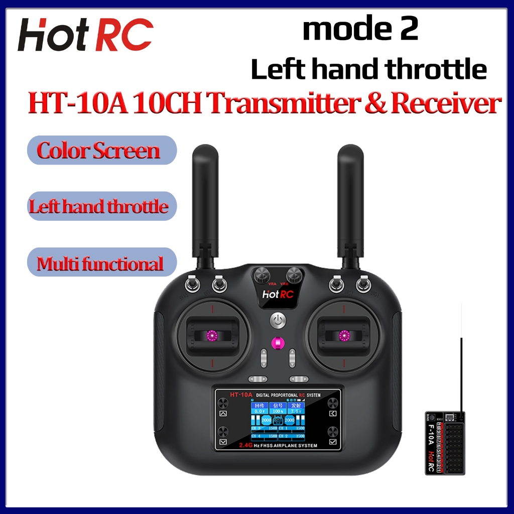 Hotrc Hot RC HT-10A HT10A 2.4 Ghz 10CH รีโมทคอนโทรลโหมด 2 ซ้ายคันเร่ง F-10A F10A สําหรับ RC เครื่องบ