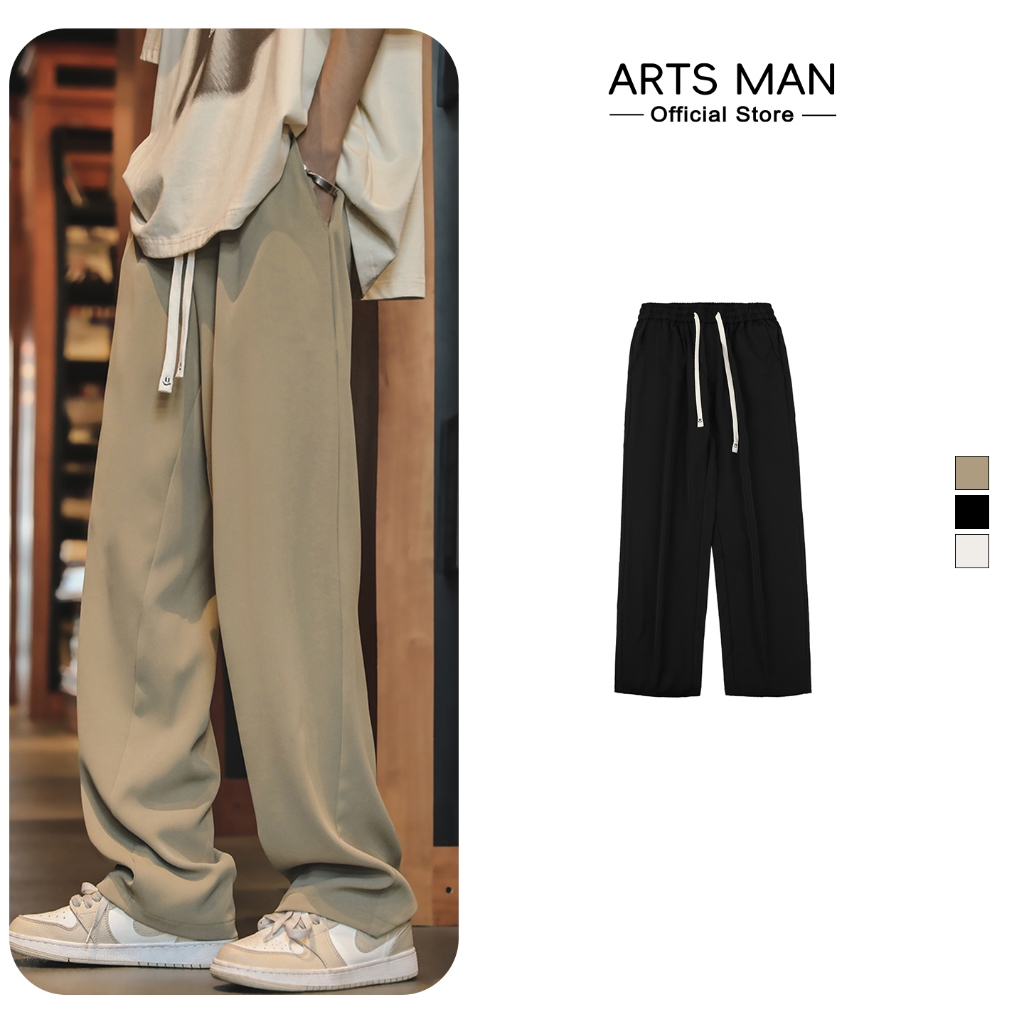 Artsman กางเกงขายาวทรงกระบอก สำหรับ บางเบา ทรงกว้างและหลวม สำหรับวันว่างสบายๆ Unisex