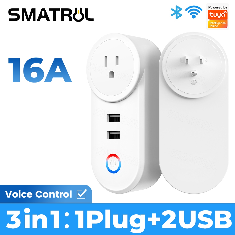 SMATRUL Tuya สมาร์ทปลั๊ก Wifi สมาร์ท USB ซ็อกเก็ต Us ปลั๊ก 16A Outlet อะแดปเตอร์ชาร์จ Voice Timing Smart Life App ไฟฟ้า