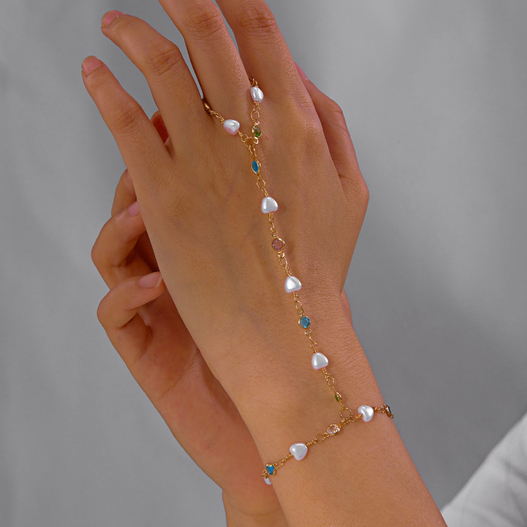 BELLA-Bee Love สร้อยข้อมือมุกเพชรสีสันสดใส เครื่องประดับแฟชั่น Party ของขวัญวันหยุด อุปกรณ์เสริม