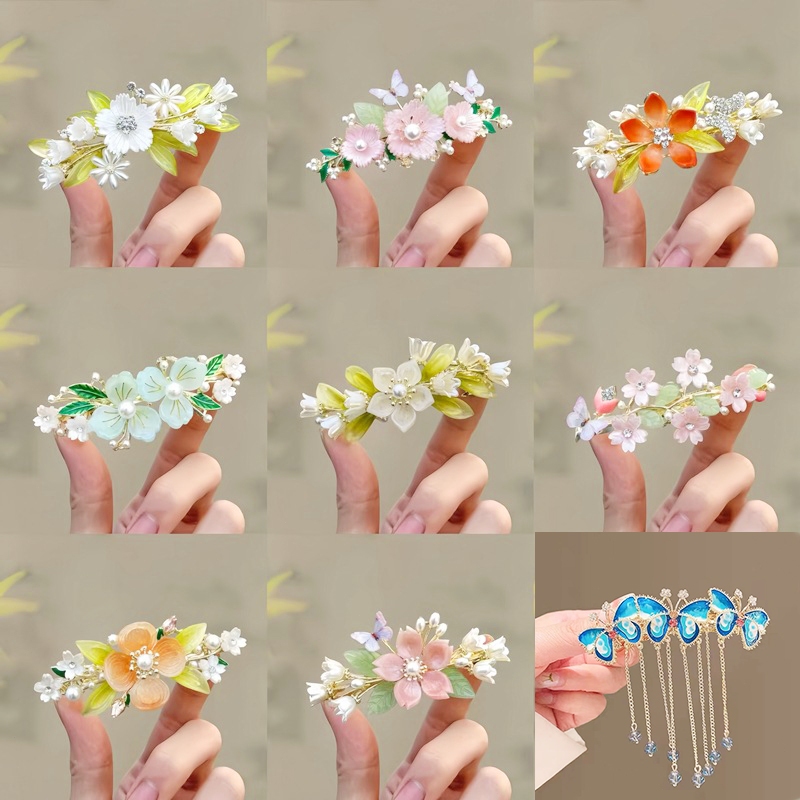 คลิปสปริงโลหะดอกไม้สีชมพูคลาสสิก