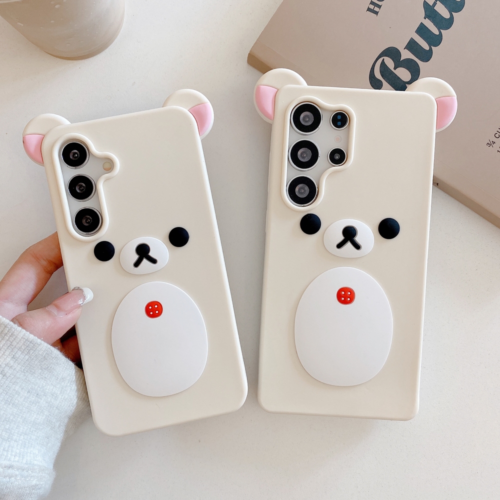 Happy ตุ๊กตาเคสโทรศัพท์สําหรับ Samsung Galaxy S25 S24 S23 S22 FE Ultra Plus 5G ซิลิโคนเหลวด้านข้างรูปแบบฝาครอบ