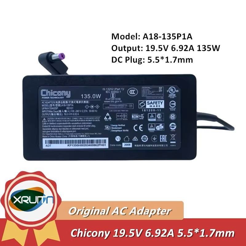 Original Chicony A18-135P1A 19.5V 6.92A 135W แล็ปท็อปชาร์จอะแดปเตอร์ AC สําหรับ Acer แล็ปท็อป Powe Supply Delta ADP-135NB B 5.5*1.7 มม.