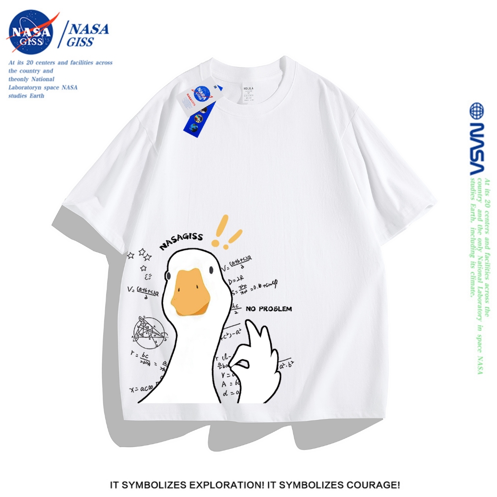 NASA เสื้อยืดหญิงชาย สไตล์ยอดนิยม เสื้อ summer OK gooseพิมพ์ลาย ผ้าฝ้ายแท้ ทรงหลวม เหมาะสำหรับเยาวชน