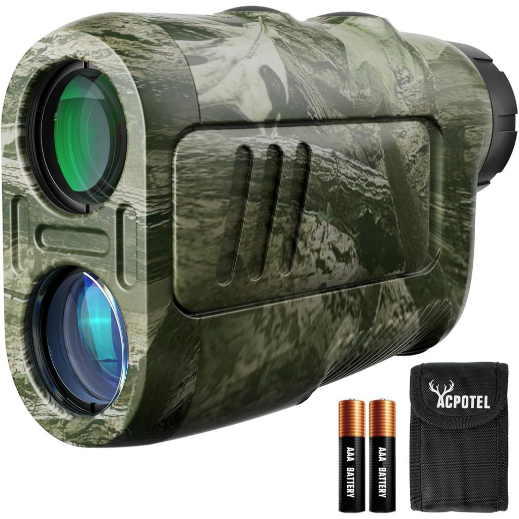 ACPOTEL เครื่องค้นหาช่วงการล่าสัตว์ที่มีความแม่นยํา, ความแม่นยํา ±0.5yd, ช่วง 1000Yd, การขยาย 6X, โหมดฝนและหมอก, การวัดทันที 0.3s | เครื่องค้นหาช่วงเลเซอร์น้ําหนักเบาสําหรับล่าสัตว์