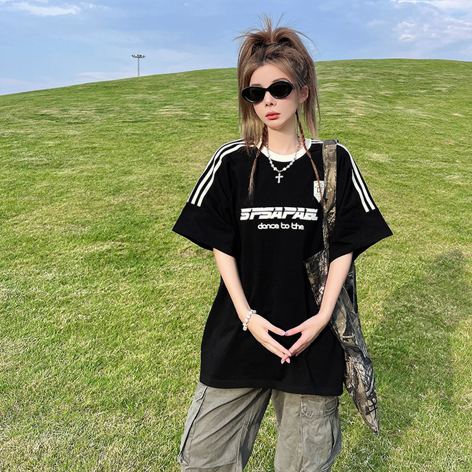 TAYCEN M-2XL แขนสั้น เสื้อยืด ผู้หญิง  คอกลม เสื้อ oversize เกาหลี โอเวอร์ไซส์ ฝ้าย ลาย