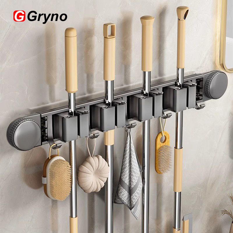 Gryno ถ้วยดูด Mop ผู้ถือ Hook Cilp ติดผนังไม่เจาะReusable Broom Rackสําหรับห้องน้ํา