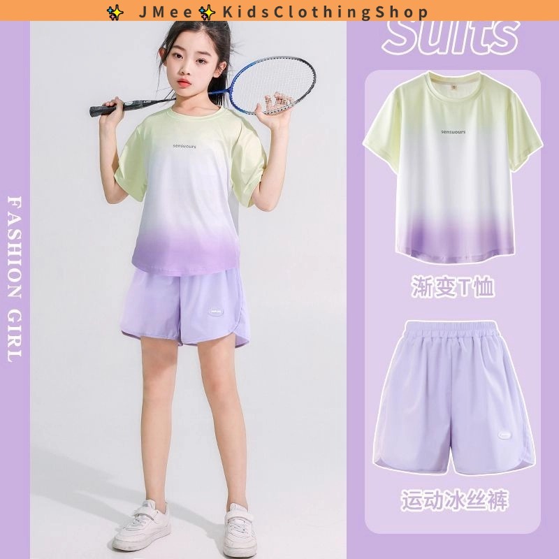 [อ่าน คลังสินค้า] 3-14 ปีชุดเด็กผู้หญิง, ชุดเสื้อผ้าอบแห้งความเร็วกีฬาของเด็กผู้หญิง, ชุดเทนนิสชายฤดูร้อนใหม่ 2025