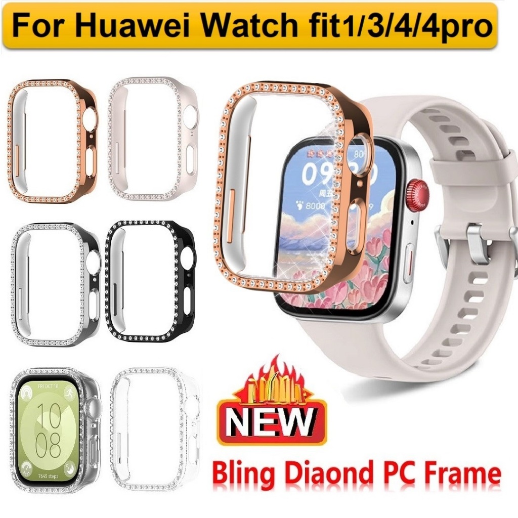 Bling Diamond PC Frame For เคส Huawei Watch Fit 3 Case Hard Huawei watch Fit 4 เคส Bumper เคส Huawei watch Fit 4 Pro Case Protective เคส Huawei Fit 3 เคส Smart Watch Huawei Watch fit 3 เคส Shell For huawei Fit4 pro / Huawei Fit3 / huawei Fit 4 เคส