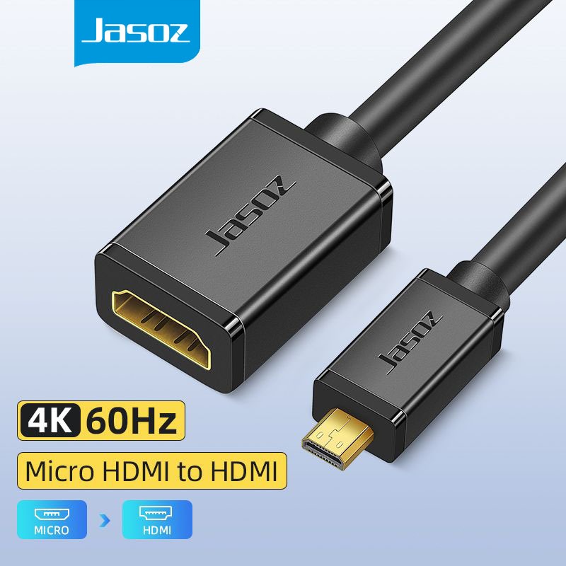 Jasoz HD 1080P 4K Micro HDMI Male to HDMI Female High Speed Cable Adapter For Camera Tablet