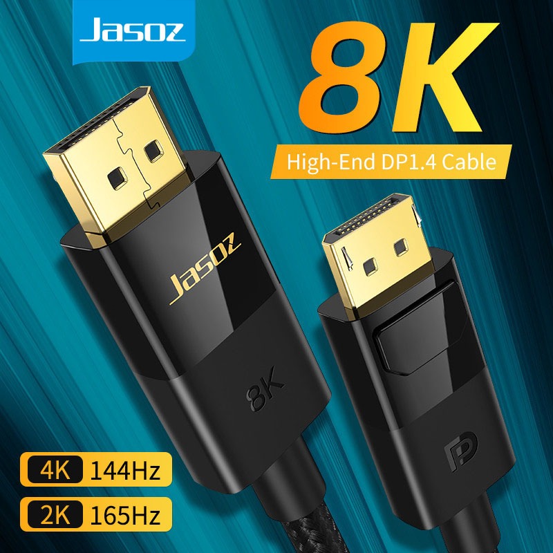 Jasoz DP 1.4 สาย 8K 60Hz ความละเอียด Ultra HD 1080P 240Hz DP Gaming Male to Male DisplayPort Cable