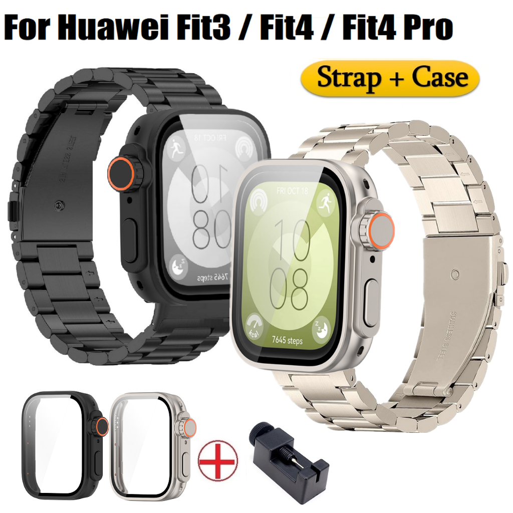 หรูหราสแตนเลสสตีล huawei watch fit 3 สาย + เคส Huawei watch fit 3 เคส Huawei watch Fit 4 สาย สําหรับ