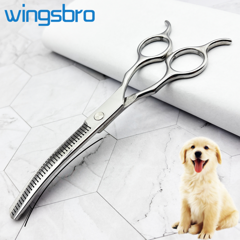 Wingbro Professional สัตว์เลี้ยงสุนัขกรูมมิ่งกรรไกรโค้งบางกรรไกร 7 นิ้วสุนัขกรูมมิ่งโค้งก้อนกรรไกร