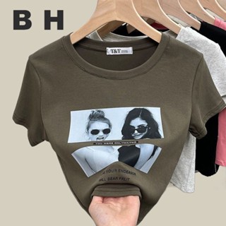 เสื้อยืด คอกลม แขนสั้น ผ้าฝ้าย พิมพ์ลาย สไตล์เกาหลี สําหรับผ…