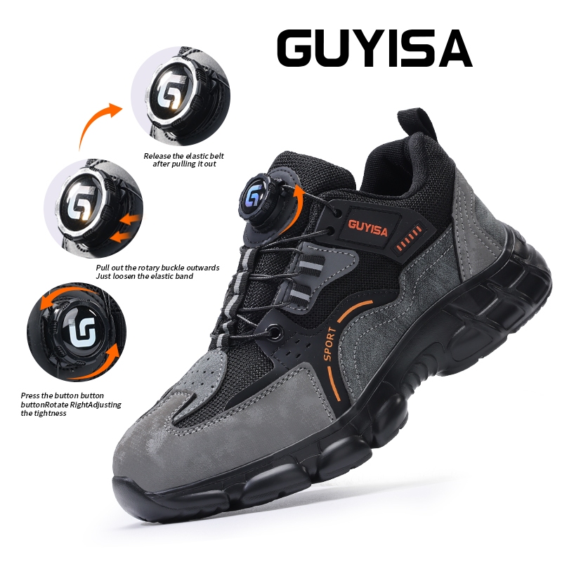 กูยีซา รองเท้านิรภัยหัวเหล็กผู้ชายรองเท้าทํางานแสงแฟชั่น&สีเทาสบาย 5021 39-46