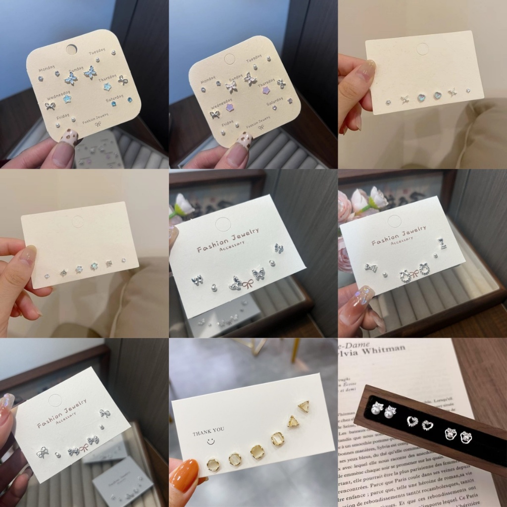 ใหม่ ต่างหูสตั๊ด เงิน S925 ขนาดเล็ก น่ารัก เครื่องประดับแฟชั่น 6 ชิ้น ต่อล็อต