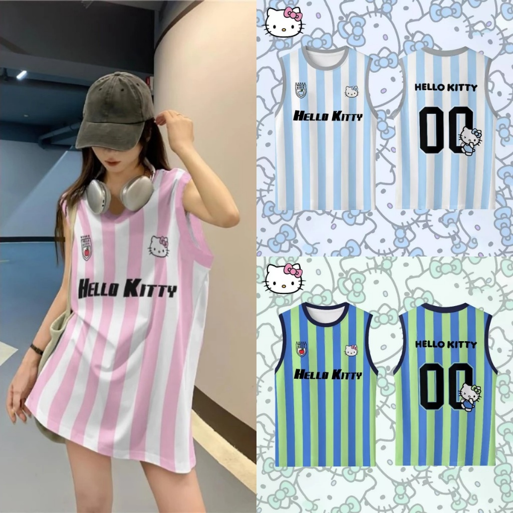 สไตล์เกาหลีรอบคอบาสเกตบอลถัง เลขที่.00 ผู้หญิง โอ เวอร์ไซส์ หลวมถังหวานและน่ารักแมวพิมพ์เสื้อกีฬาเสื้อ ถนน สวมใส่สําหรับสาวร้อนแนวโน้ม 2025