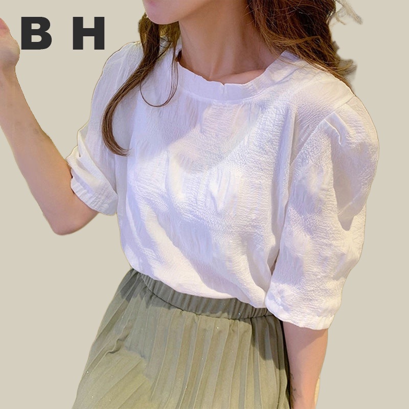 female summer Korean version loose temperament T-shirt pleated short sleeves