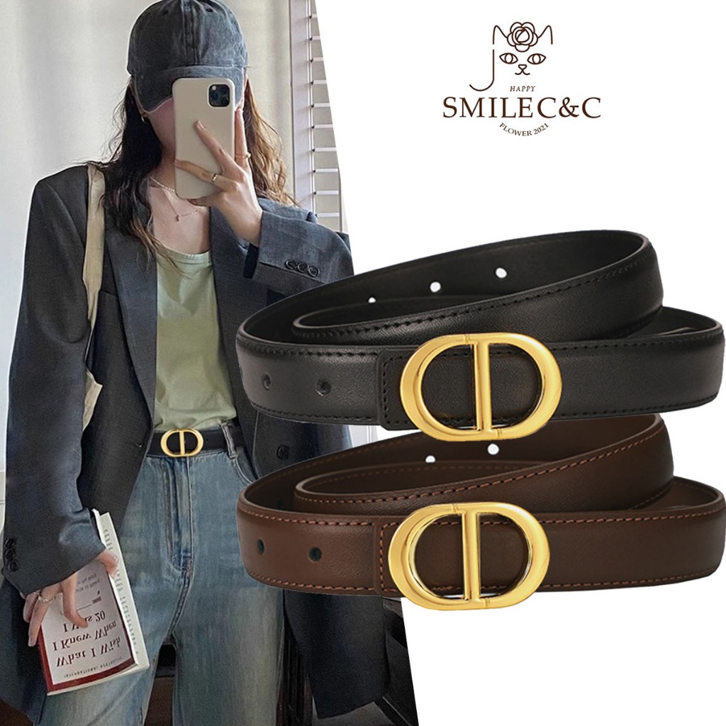 SmileFairyCC【COD & พร้อมส่ง】คุณภาพสูงผู้หญิง โลหะหนังรอบหัวเข็มขัดเข็มขัดเอวแฟชั่นหนังนุ่มเข็มขัดเอวสําหรับกางเกงยีนส์