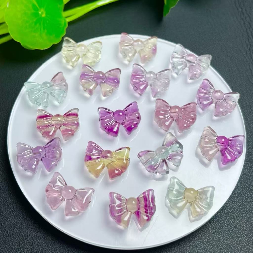 ธรรมชาติ Fluorite โบว์แกะสลักชิ้นเครื่องประดับน่ารักเครื่องประดับทําด้วยมือ diy อุปกรณ์เสริม Simple All-Match ของขวัญ