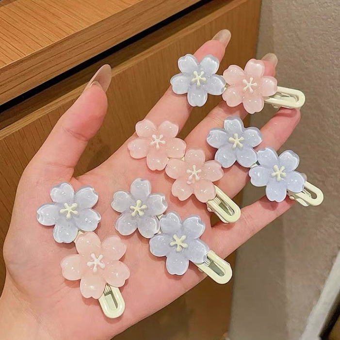 Barrettes ฤดูร้อน Cherry Blossom กิ๊บติดผม Folwer คลิป DIY อุปกรณ์เสริมผมน่ารัก Bangs Cropped กิ๊บติดผม Barrettes