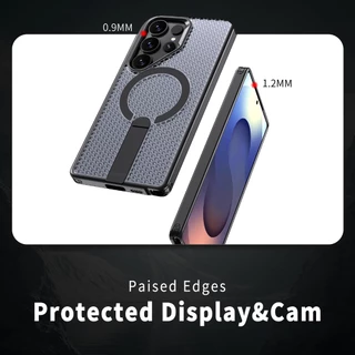 Sunyi สําหรับ Samsung Galaxy S25 Edge S25 S24 S23 FE S22 (บวกอัลตร้า) ธุรกิจเคสโทรศัพท์แม่เหล็ก - การออกแบบระบายความร้อนในฤดูร้อนพร้อมขาตั้ง